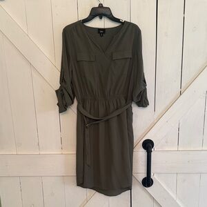 Massimo Olive Green Long Sleeve Shirt Dress with Tie Waist